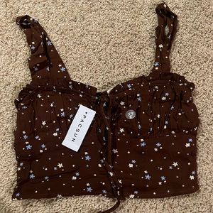 Brand New Brown Floral Pacsun Women’s Tank Frilly Size XS